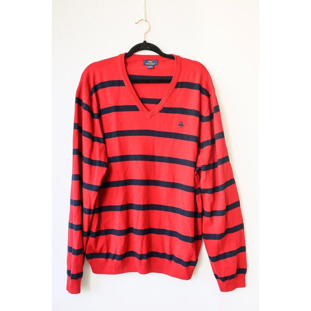 346 Brooks Brothers XL Merino wool red blue striped sweater v-neck men's
